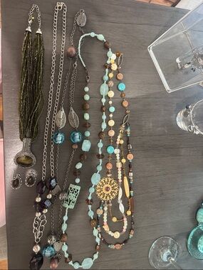 Boho Multi-Strand Turquoise and Brown Beaded Necklaces & Earrings